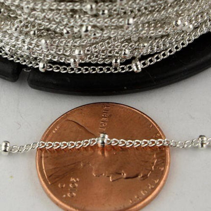 100 ft spool of Silver Finished over brass Dainty Delicate curb ball chain - 1.3mm soldered link - 1.3SAT