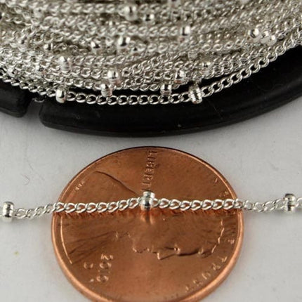 300 ft spool of Silver Finished over brass Dainty Delicate curb ball chain - 1.3mm soldered link - 1.3SAT