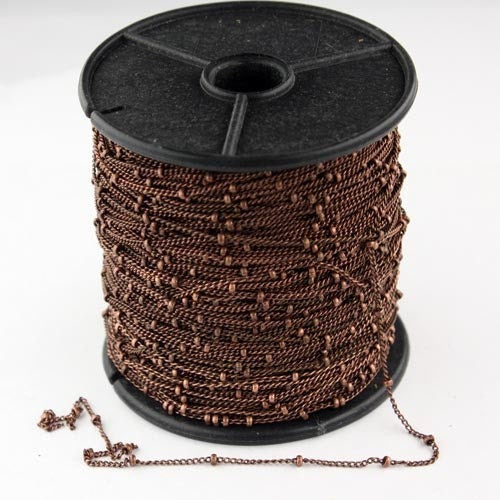Sample Lot 3 feet of Antique Copper Finished over brass Dainty Delicate BALL curb chain Satellite Chain - 1.3mm soldered link - 1.3SAT