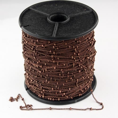 100 ft spool of Antique Copper Finished over brass Dainty Delicate curb ball chain - 1.3mm soldered link - 1.3SAT