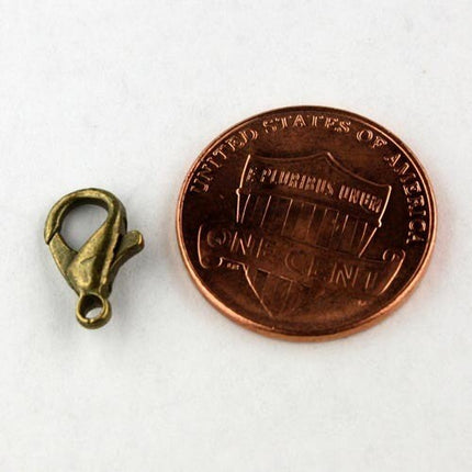 30 pcs of Antique Brass Finished on NEW Alloy Lobster claw clasp - 12X7mm - LOB12A - LOB12B