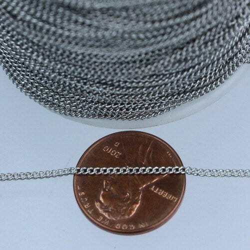 10 ft spool of Antique Silver Rhodium Plated Tiny curb chain - 1.3mm soldered link - 1.3S
