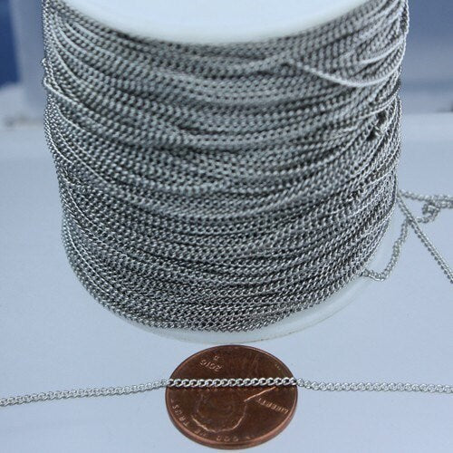 10 ft spool of Antique Silver Rhodium Plated Tiny curb chain - 1.3mm soldered link - 1.3S