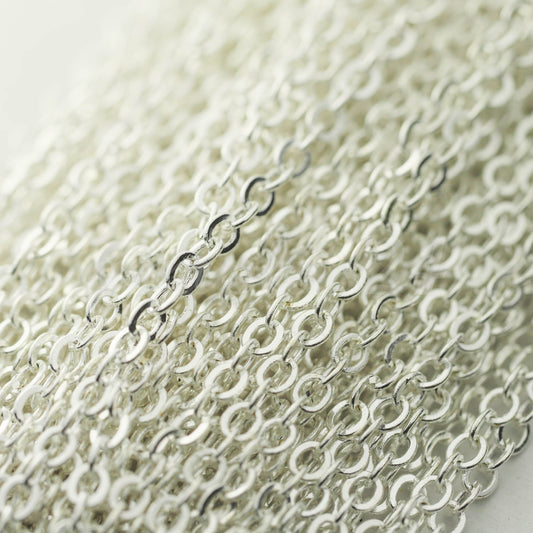 32 feet of Sterling Silver Plated Flat Cable Chain 3x3mm Solder Silver Cable Chain -  - 33F