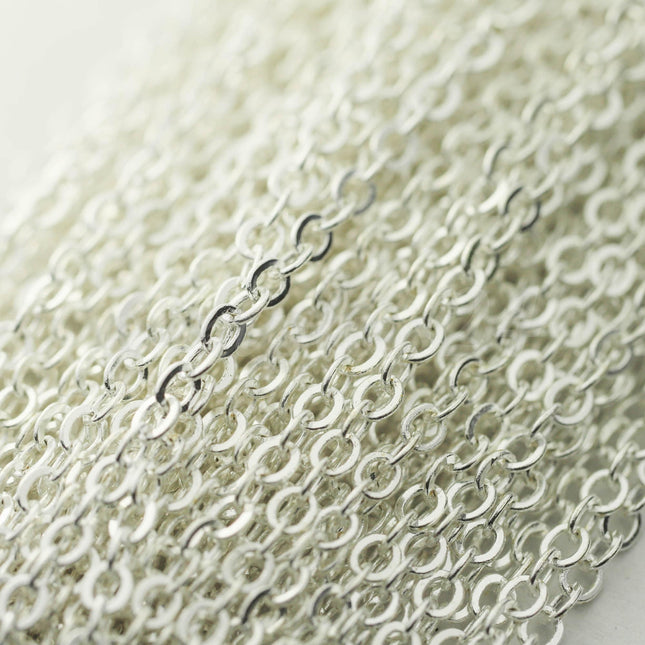 3 feet of Sterling Silver Plated Flat Cable Chain 3x3mm Solder Silver Cable Chain -  - 33F