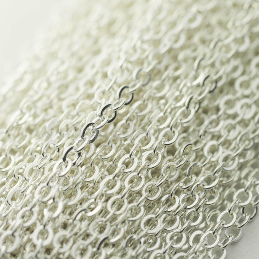 10 feet of Sterling Silver Plated Flat Cable Chain 3x3mm Solder Silver Cable Chain -  - 33F