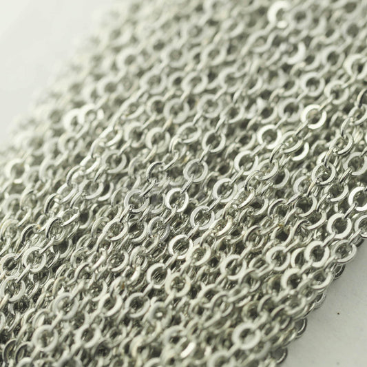32 feet of Rhodium Plated Flat Cable Chain 3x3mm Solder Rhodium Cable Chain -  - 33F