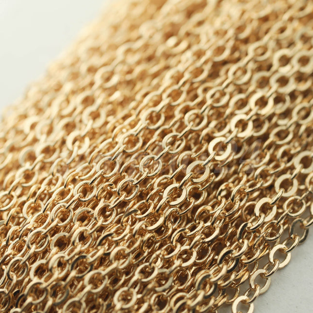 32 feet of Champagne Gold (Pinky Gold) Plated Flat Cable Chain 3x3mm Solder Cable Chain -  - 33F