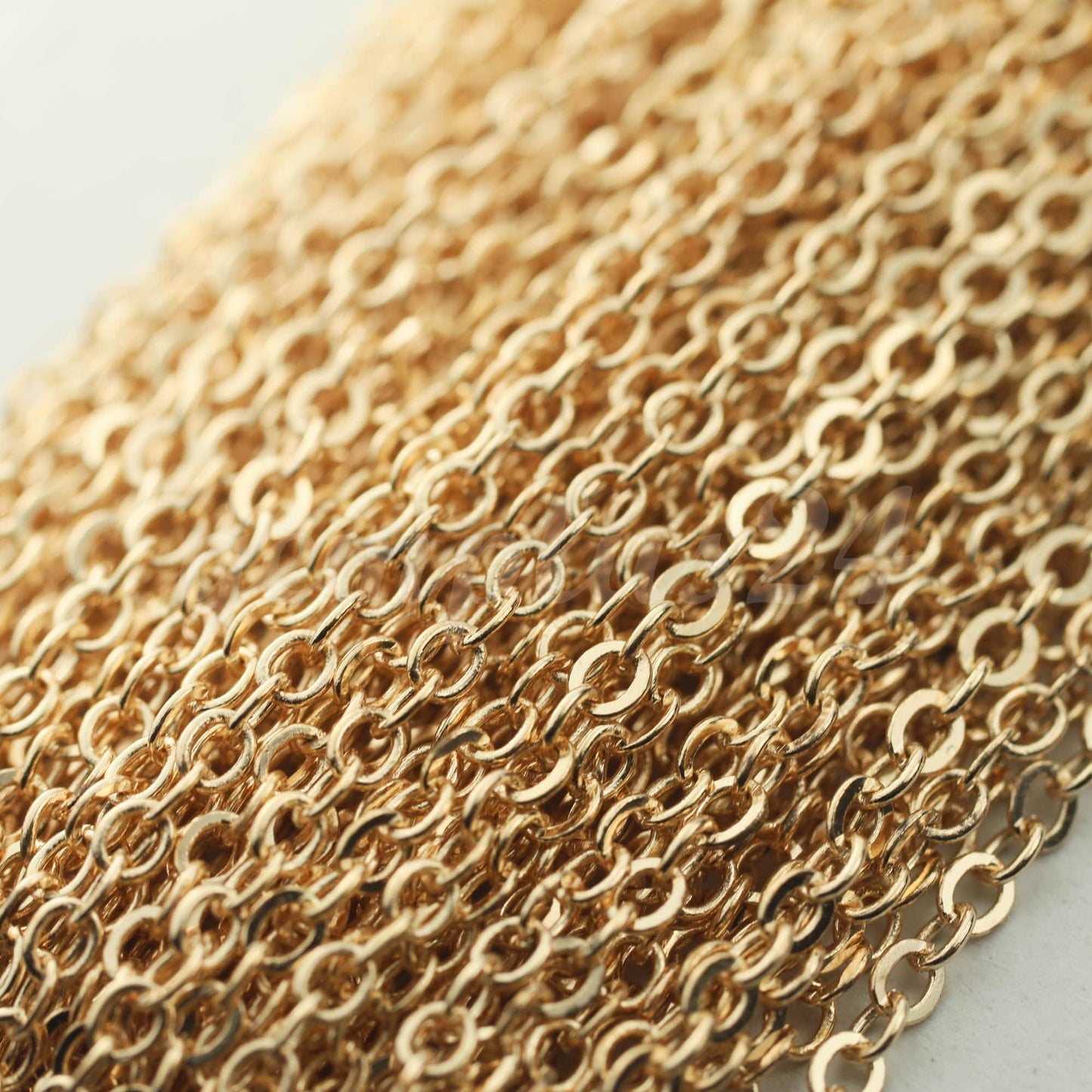 100 feet of Champagne Gold (Pinky Gold) Plated Flat Cable Chain 3x3mm Solder Cable Chain -  - 33F