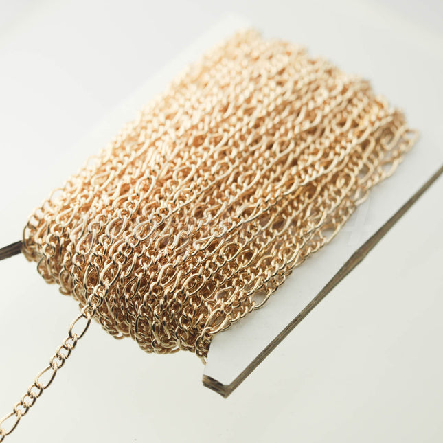 12 ft Long and Short Mother and Son Pinky Gold (Champagne Gold) Plated Chain FIGARO chain 7x3mm - 7x3FIG