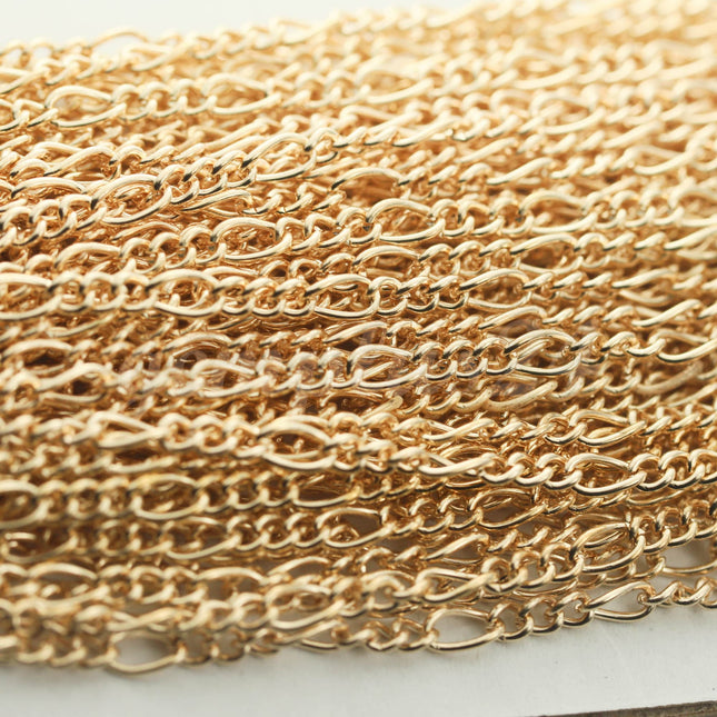 50 ft Long and Short Mother and Son Pinky Gold (Champagne Gold) Plated Chain FIGARO chain 7x3mm - 7x3FIG