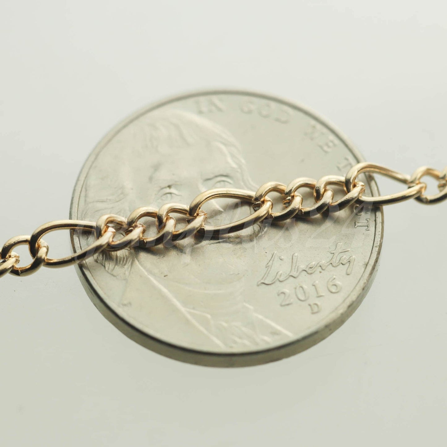 50 ft Long and Short Mother and Son Pinky Gold (Champagne Gold) Plated Chain FIGARO chain 7x3mm - 7x3FIG