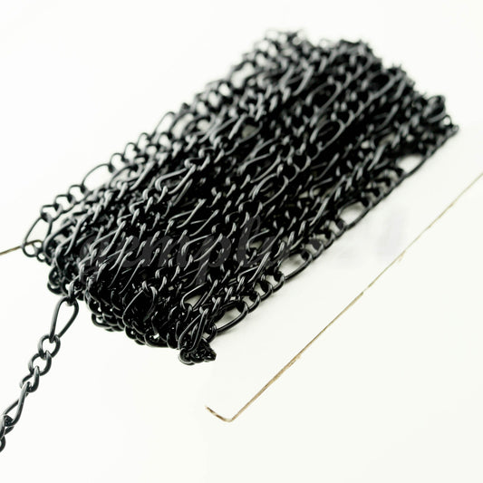 100 feet Black Finished Chunky Sturdy Heavy Long and Short (3 and 1) Chain FIGARO chain 9x4mm - Necklace Bracelet  - 94FIGA