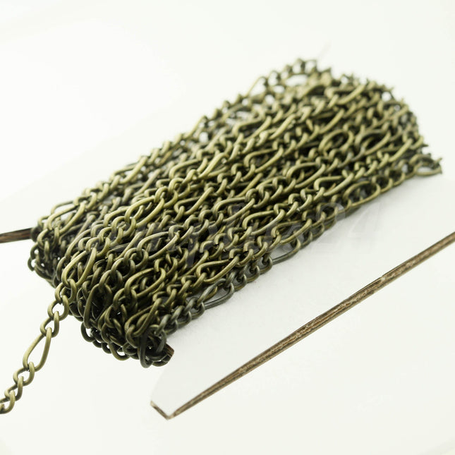 10 feet Antique Brass Plated Chunky Sturdy Heavy Long and Short (3 and 1) Chain FIGARO chain 9x4mm - Necklace Bracelet  - 94FIGA