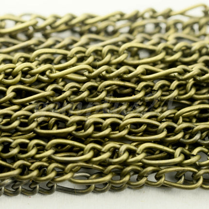 32 feet Antique Brass Plated Chunky Sturdy Heavy Long and Short (3 and 1) Chain FIGARO chain 9x4mm - Necklace Bracelet  - 94FIGA