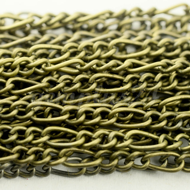100 feet Antique Brass Plated Chunky Sturdy Heavy Long and Short (3 and 1) Chain FIGARO chain 9x4mm - Necklace Bracelet  - 94FIGA