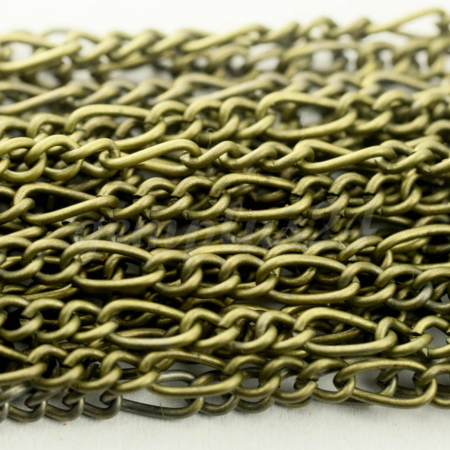 10 feet Antique Brass Plated Chunky Sturdy Heavy Long and Short (3 and 1) Chain FIGARO chain 9x4mm - Necklace Bracelet  - 94FIGA