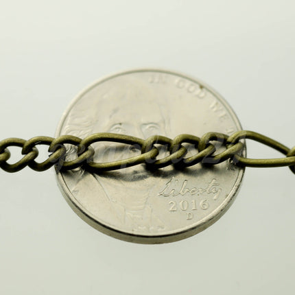 3 feet Antique Brass Plated Chunky Sturdy Heavy Long and Short (3 and 1) Chain FIGARO chain 9x4mm - Necklace Bracelet  - 94FIGA