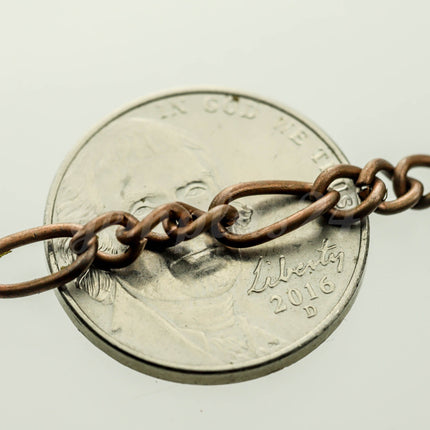 10 feet Antique Copper Plated Chunky Sturdy Heavy Long and Short (3 and 1) Chain FIGARO chain 9x4mm - Necklace Bracelet  - 94FIGA