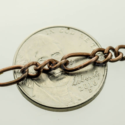 3 feet Antique Copper Plated Chunky Sturdy Heavy Long and Short (3 and 1) Chain FIGARO chain 9x4mm - Necklace Bracelet  - 94FIGA