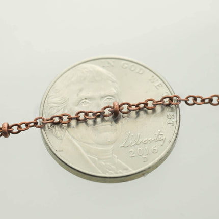10 ft Antique Copper Satellite Dainty Delicate Chain Flat BALL Chain - 2.4x1.7mm SOLDERED link - Small Ball Flat Cable Chain - 2417FSAT