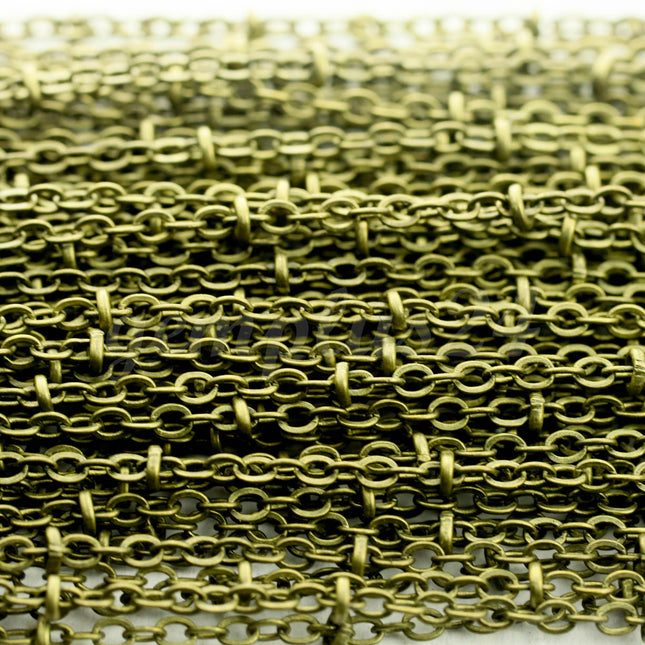 32 ft Antique Brass Satellite Chain Flat BALL Chain - 3x1.7mm SOLDERED link - Antique Bronze Tiny Small Ball Flat Cable - 317FSAT