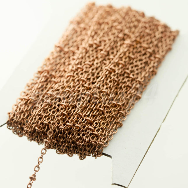 32 ft Antique Copper Satellite Chain Flat BALL Chain - 3x1.7mm SOLDERED link - Antique Bronze Tiny Small Ball Flat Cable - 317FSAT