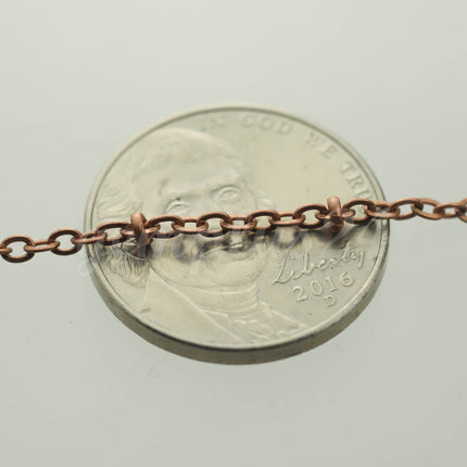 10 ft Antique Copper Satellite Chain Flat BALL Chain - 3x1.7mm SOLDERED link - Antique Bronze Tiny Small Ball Flat Cable - 317FSAT