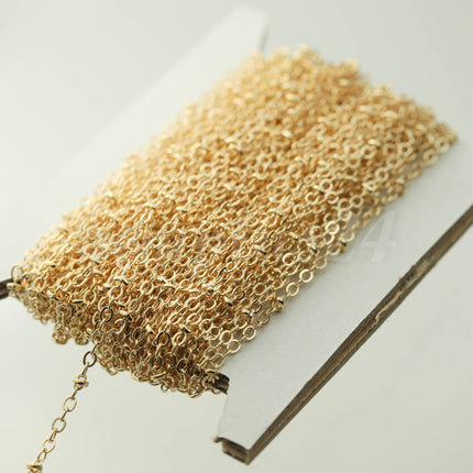 100 ft Pinky Gold (Champagne Gold) Plated Satellite Chain Flat BALL Chain - 3x1.7mm SOLDERED link - Dainty Delicate Chain - Bulk - 317FSAT