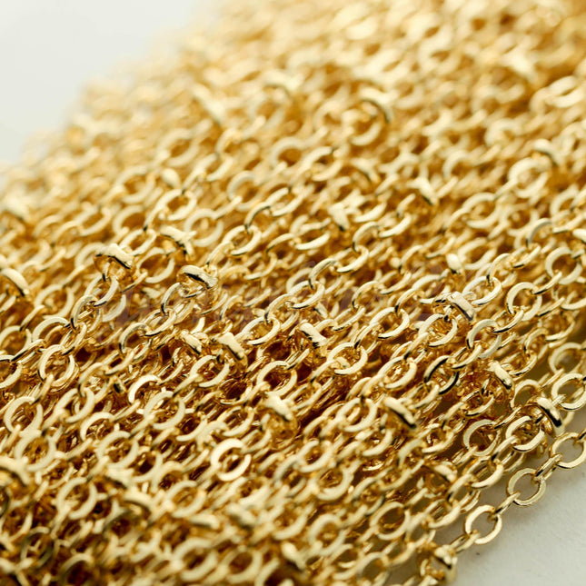 100 ft Pinky Gold (Champagne Gold) Plated Satellite Chain Flat BALL Chain - 3x1.7mm SOLDERED link - Dainty Delicate Chain - Bulk - 317FSAT