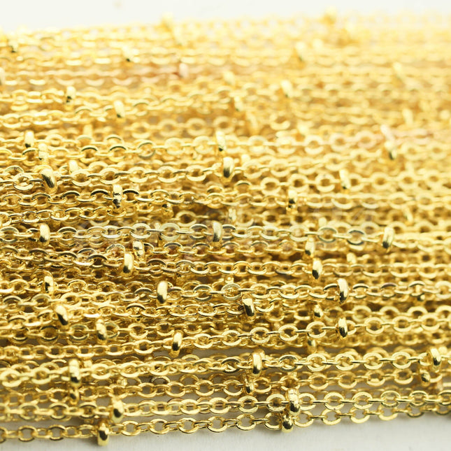 32 ft Pinky Gold (Champagne Gold) Plated Satellite Chain Flat BALL Chain - 2.4x1.7mm SOLDERED link - Dainty Chain -  - 2417FSAT