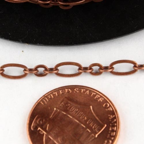 Antique Copper Bulk, 10 ft of ( 3 and 1 ) Long and Short Chain Flat Cable Chain Necklace Bracelet Chain 6.3 N 4mm - SOLDERED 3429LS31