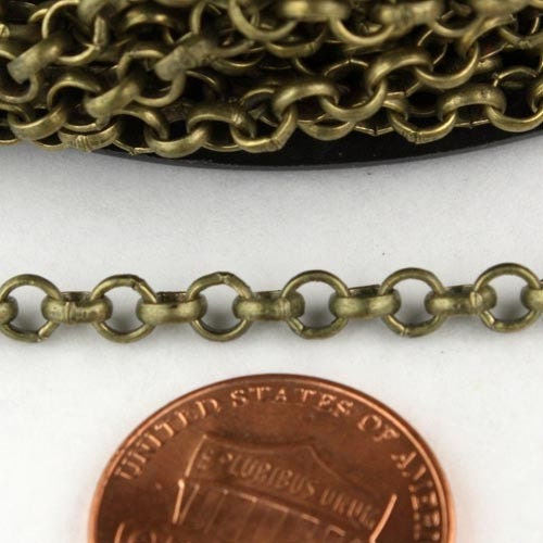 Antique Brass Rolo Chain bulk Chain, 5 ft of Rolo Bronze Cable Chain 3.8mm - Unsoldered Links - Necklace Wholesale - 38ROLO