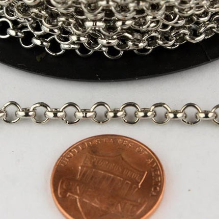 Rhodium Plated Rolo Chain bulk, 5 ft of Antique Silver Rolo Cable Chain 3.8mm - Unsoldered Links - Bulk Chain - 38ROLO