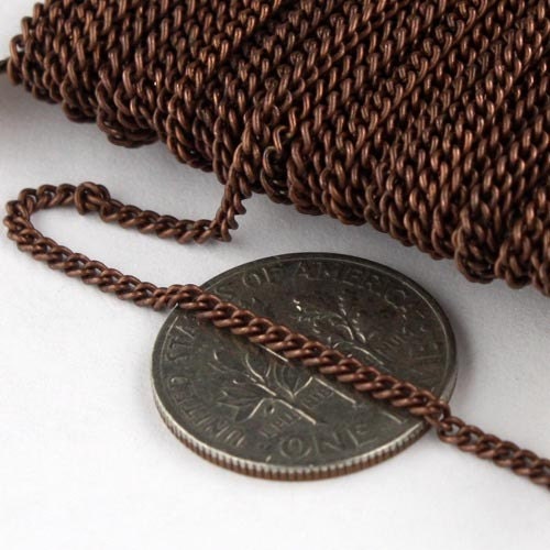 Sample 3 ft spool of Antique Copper Finished SOLDERED Curb Chain - 1.6mm SOLDERED Link - with Matching Jumpring(10pcs) and Lobster (2pcs)