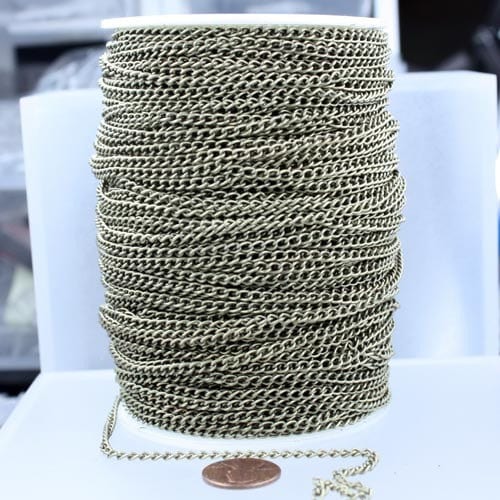 WHOLESALE LOT 300 ft of Antique Brass Finished Curb Chain - 3.0mm 0.8mm Unsoldered Link -  30CURB