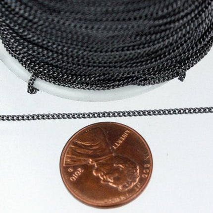 10 ft spool of Gunmetal Finished Tiny curb chain - 1.3mm soldered link - Solder Curb Chain - 1.3S