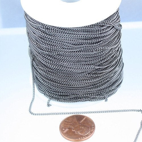 10 ft spool of Gunmetal Finished Tiny curb chain - 1.3mm soldered link - Solder Curb Chain - Ship from California USA - 1.3S