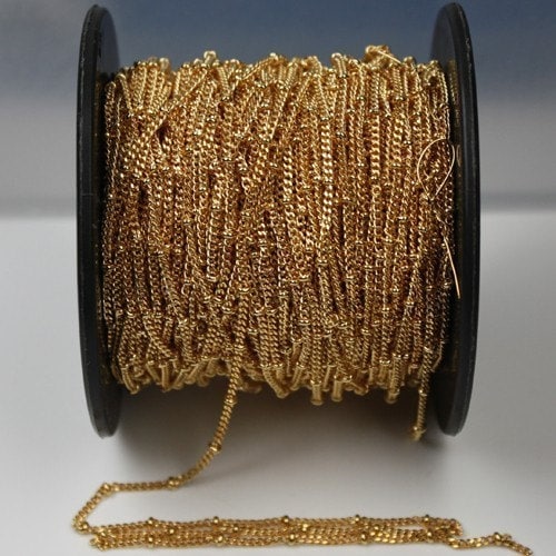 100 ft. of Gold plated curb ball chain satellite chain - 2.5mm ball - 2.2x1.7mm SOLDERED Link