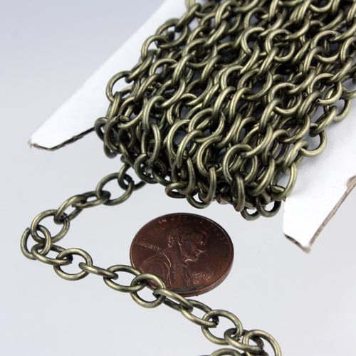 Chunky Fashion Chain 10 ft of Antiqued Brass Big Heavy Cable chain - 7.8x6.3mm 1.2mm unsoldered links - 7863CA