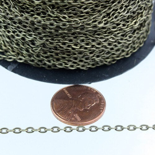 50 Ft. of Antique Brass Finished Flat Cable Chains - 3x2.2mm unsoldered