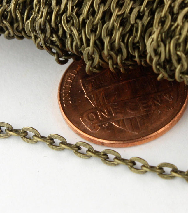 50 Ft. of Antique Brass Finished Flat Cable Chains - 3x2.2mm unsoldered