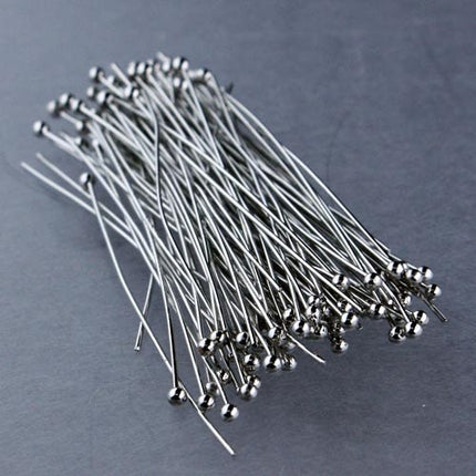 Bulk/FingerPick 200 Rhodium Ball headpins Head Pins - 2 inches (50mm), 24 Gauge 24G 1.8mm Half Hard Body - BPIN-24G-50