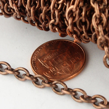 32 ft of Antiqued Copper Round Cable Sturdy Heavy Chunky Chain 4X5mm 18Gauge 18G 1.0mm- unsoldered Links - 4518CA