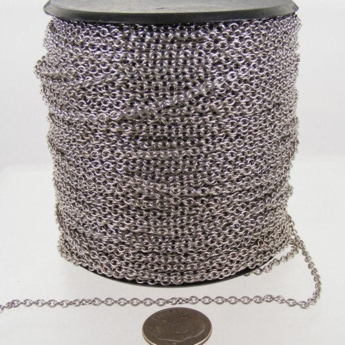 100 feet Stainless Steel Small Cable Chain SOLDERED Small Cable Chain - 3x2.2mm SOLDERED - Bulk Chain Necklace Wholesale DIY Jewelry Chain