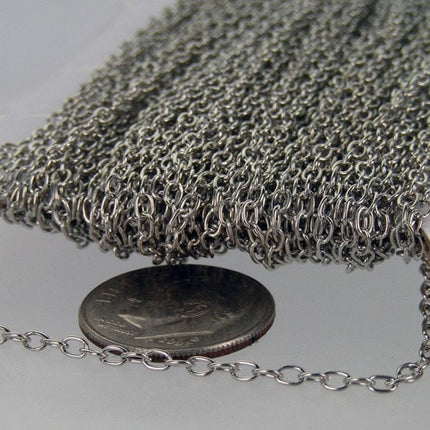 50 ft spool of Rhodium Plated Round cable chain - 3.x2.2mm - unsoldered link - 322CA