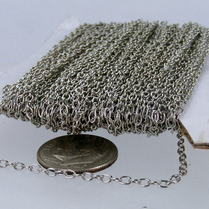 50 ft spool of Rhodium Plated Round cable chain - 3.x2.2mm - unsoldered link - 322CA