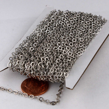32 ft spool of Antique Silver Rhodium Plated Flat ROUND Soldered Cable Chain - 3.4x3.4mm SOLDERED Link -  3434F