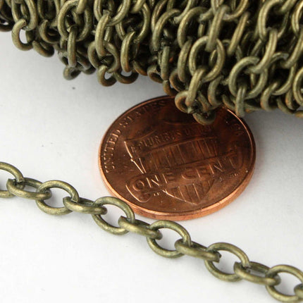 Wholesale Lot 300 feet of Antiqued Brass Round Cable Very STURDY Heavy Chain 4X5mm 18Gauge 18G 1.0mm- unsoldered Links - 4518CA