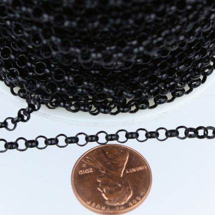 Black Rolo Chain bulk, 12 ft of Rolo Cable Chain 3.8mm - Unsoldered Links - Necklace Wholesale Bulk Jewerly Chain - 38ROLO